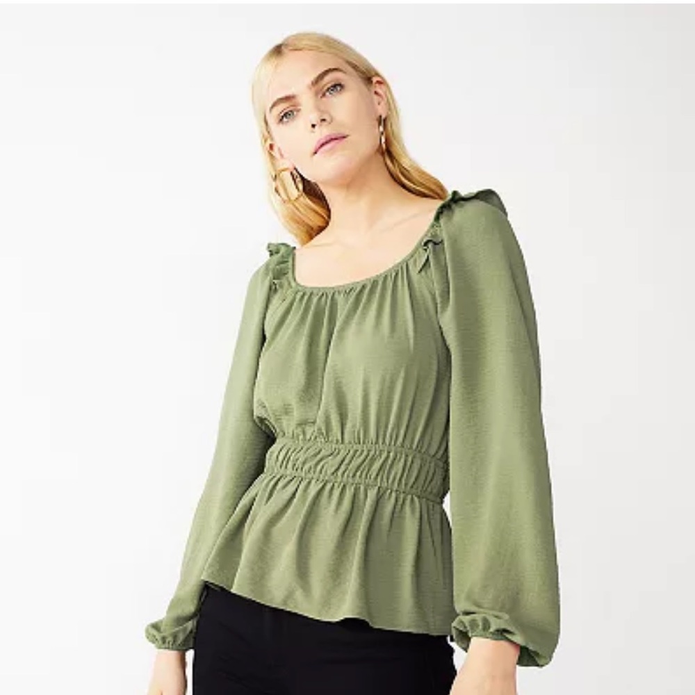 Nine West Square Neck Peplum Blouse Sz Large NWT